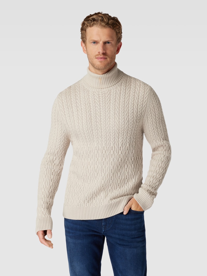 Rollkragenpullover mit Zopfmuster Modell 'Carlon' in offwhite