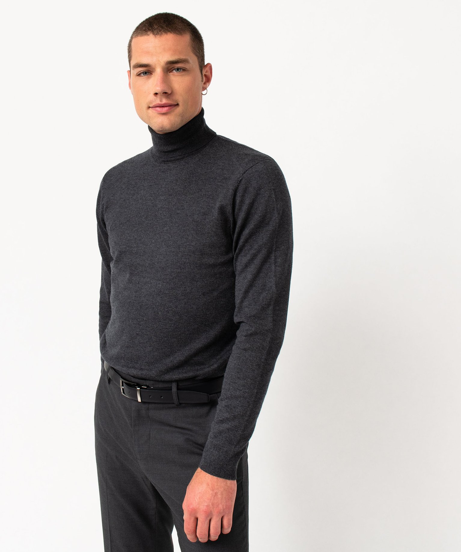 Pull à col roulé en maille fine homme gris | GEMO