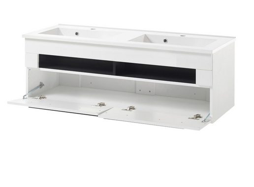 Furn.Design Badmöbel-Set Design-D, (Komplett-Set in weiß Hochglanz, mit Doppelwaschtisch), inkl. Waschbecken und Beleuchtung