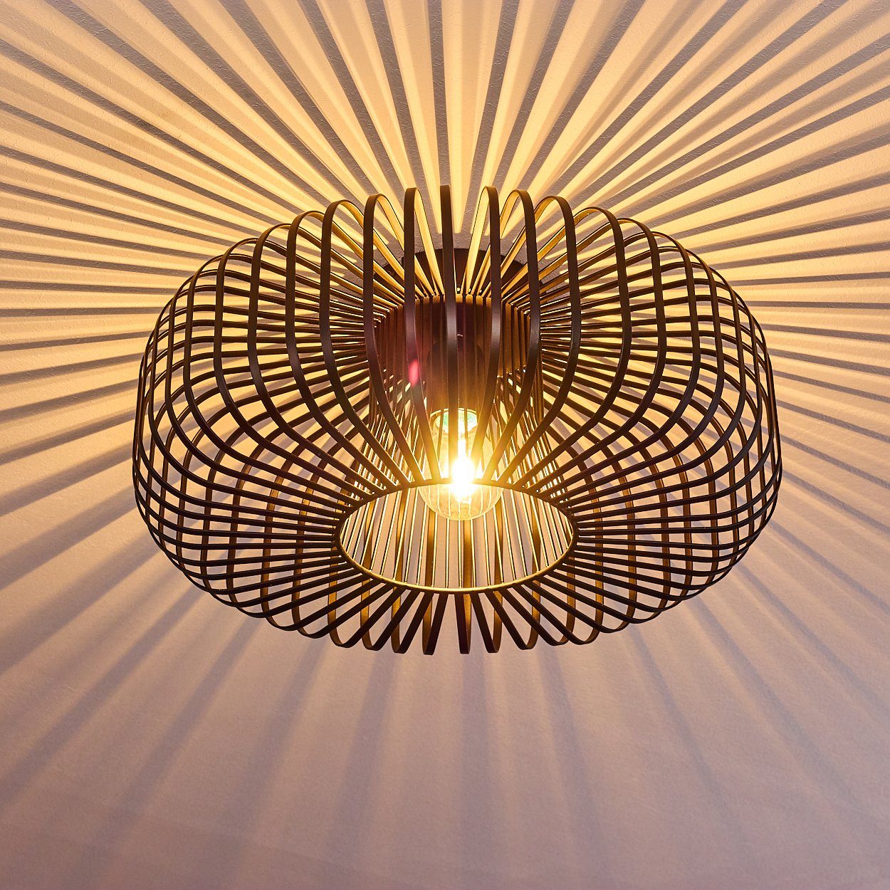 hofstein Deckenleuchte Pieris runde Deckenlampe aus Metall in Schwarz, ohne Leuchtmittel, E27, Retro-Leuchte mit Lichteffekt durch Gitter-Optik