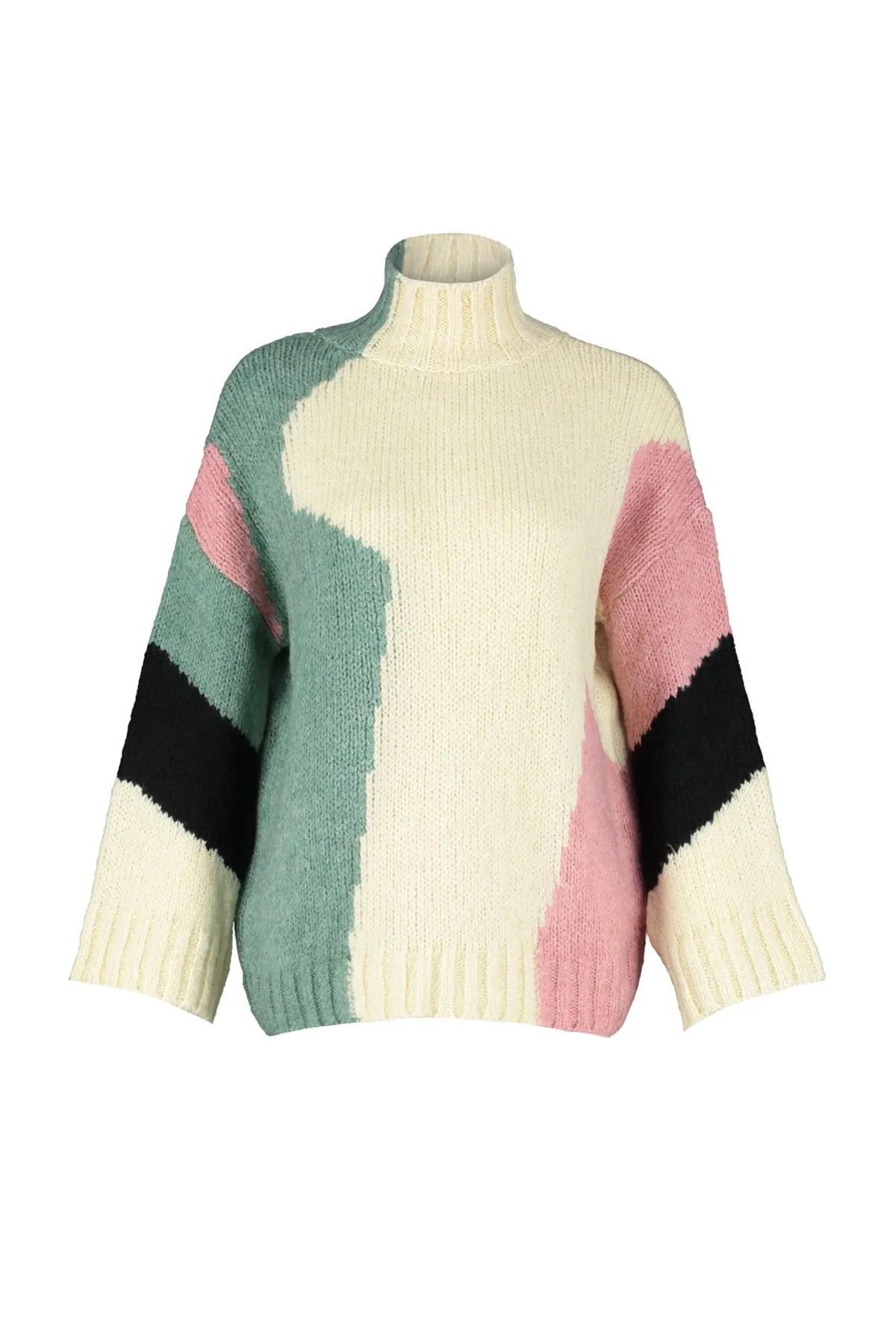 Trendyol Collection  Beigefarbener, weich strukturierter Strickpullover mit Farbblockierung TWOAW20XS0047