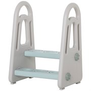 HOMCOM Lernturm Tritthocker Schemel Stehender mit 2 Stufen Pyramiden-Struktur Sicherheit Bad Schlafzimmer Küche Blau Grau für 2-5 Jahre HDPE PP 43,5 x 38,5 x 61 cm