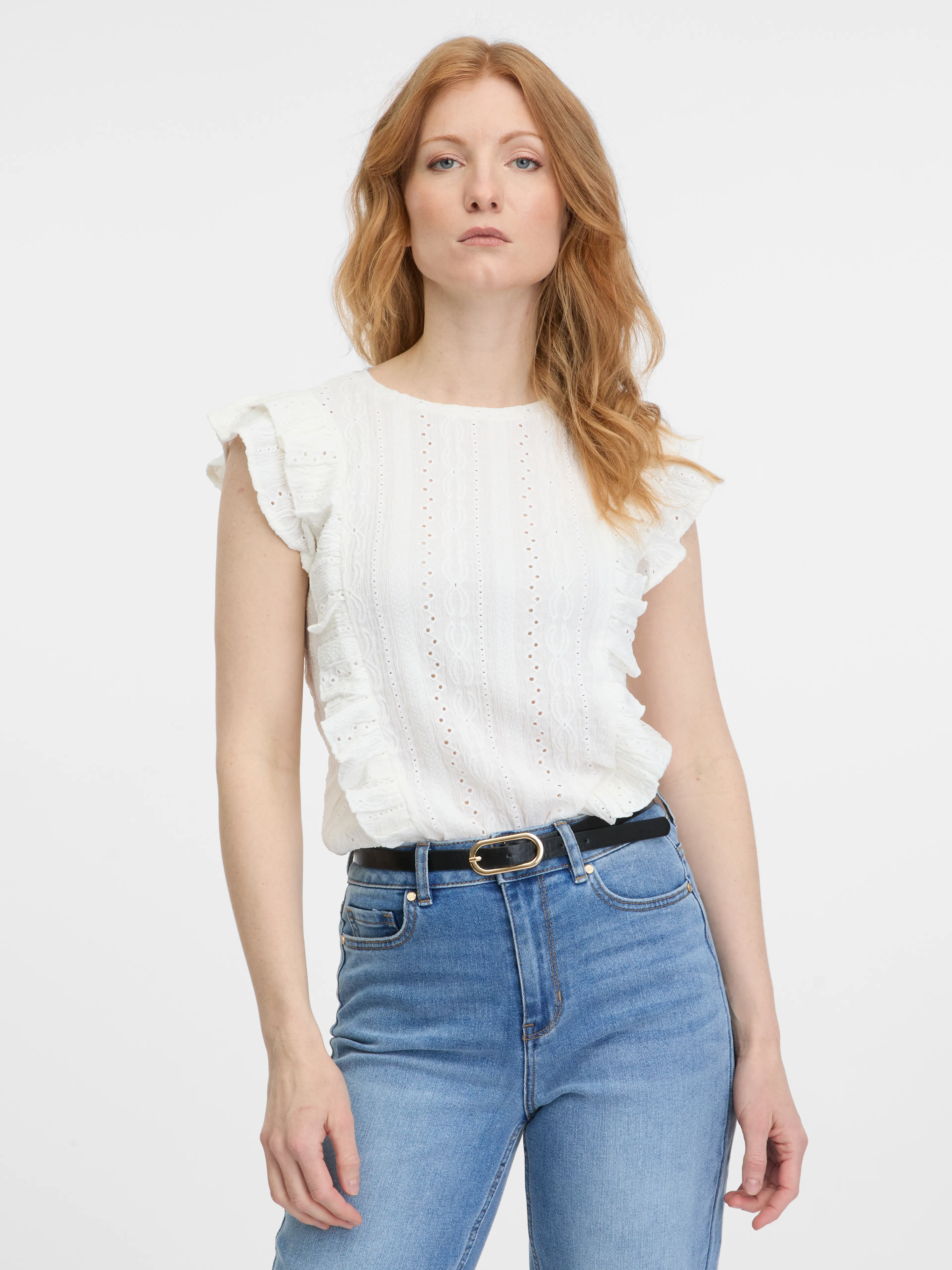 Weißes Damen-T-Shirt mit Rüschen ORSAY