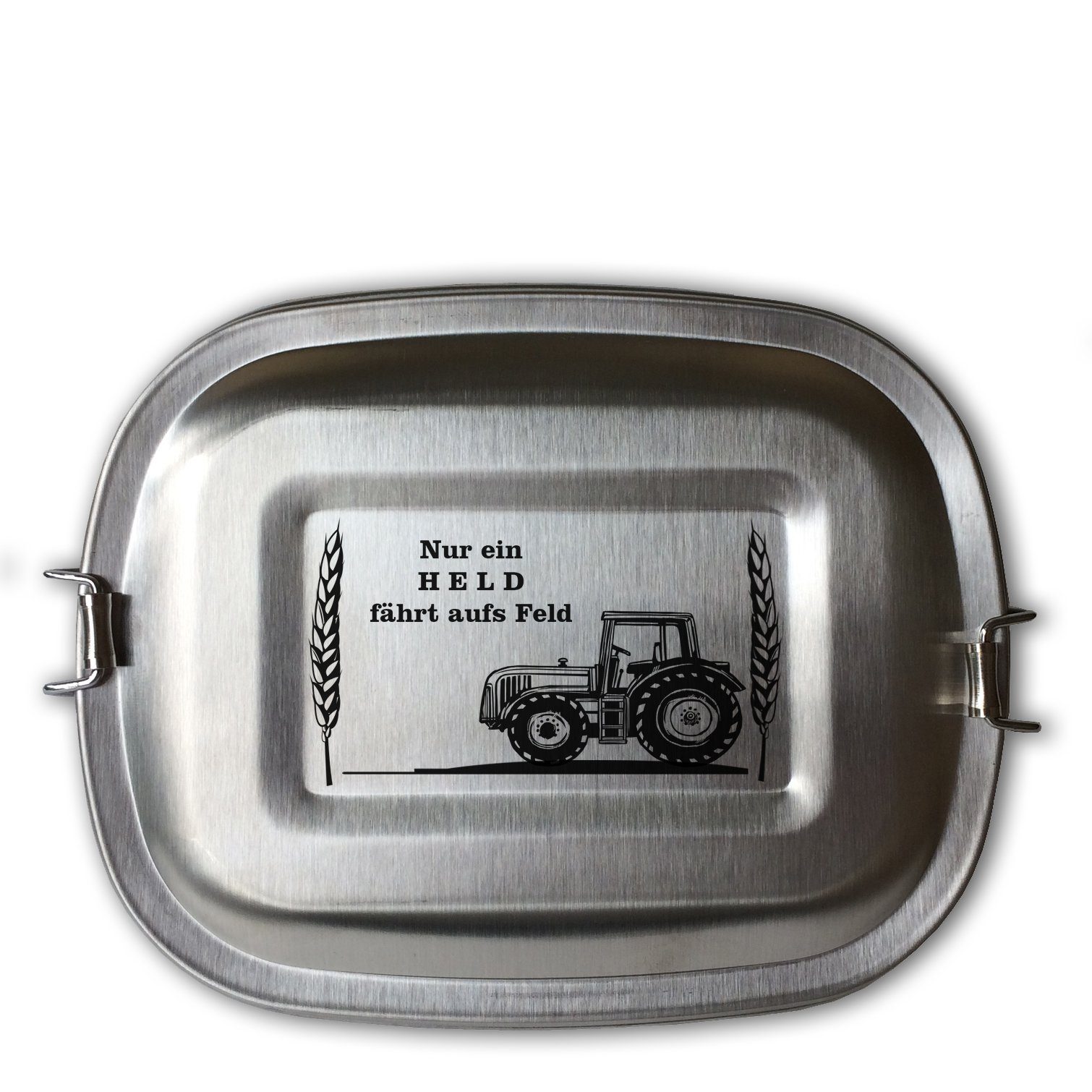 elbedruck Lunchbox Edelstahl Brotdose Lunchbox für Kinder und Erwachsene mit Gravur Traktor und Spruch 3 Größen zur Auswahl, auch als Set erhältlich Bauer Landwirt, kleine Dose (ca. 700 ml)