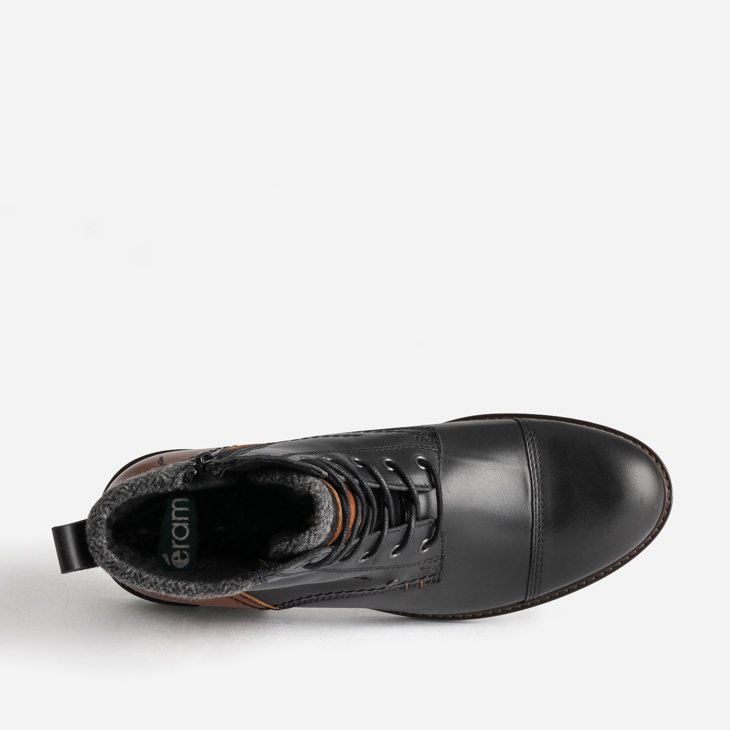 Boots à lacet noir et cognac en cuir
