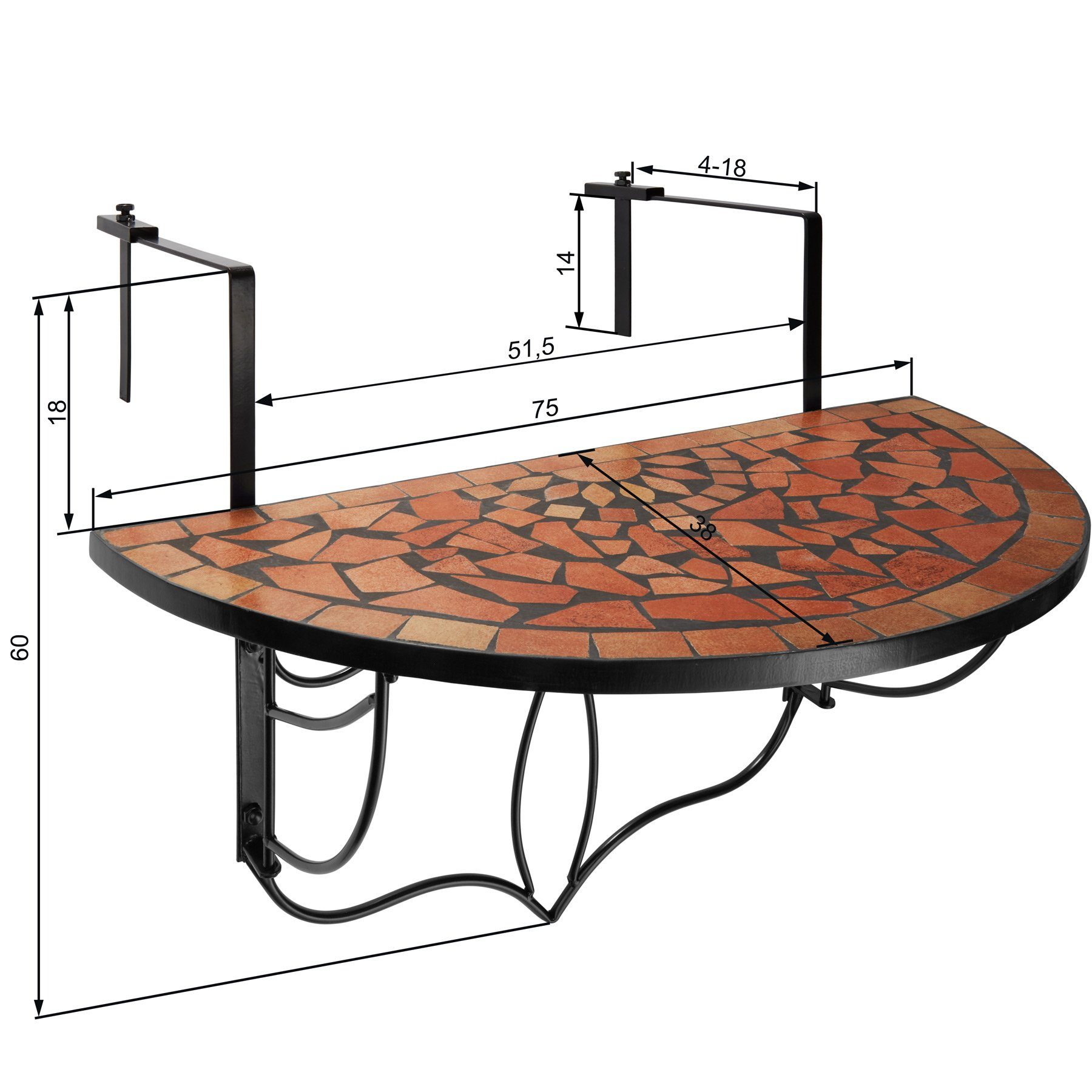 tectake Balkonhängetisch Balkontisch zum Einhängen mit Mosaikmuster (1-St., 1 tlg)
