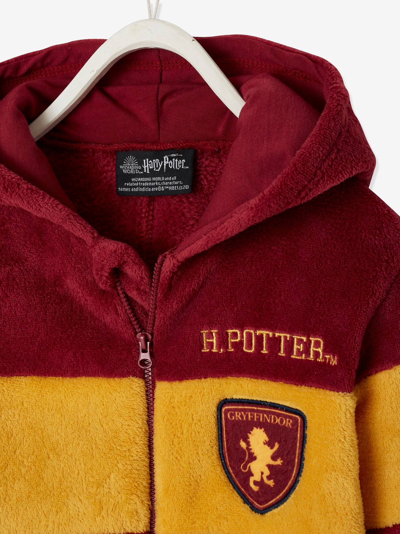 Surpyjama Harry Potter garçon en polaire rouge fonce uni avec decor