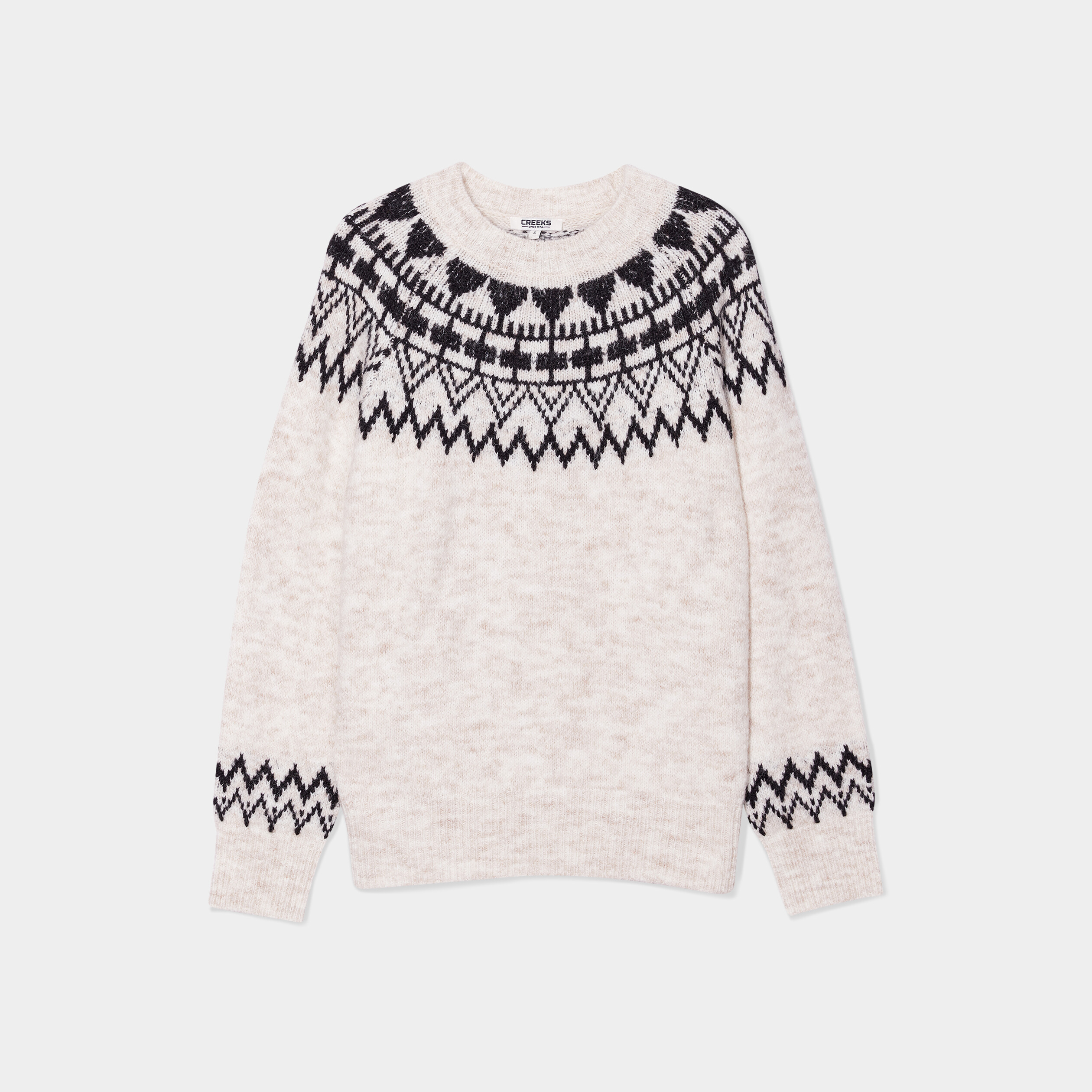 Pull col rond manches longues Creeks beige femme | La Halle