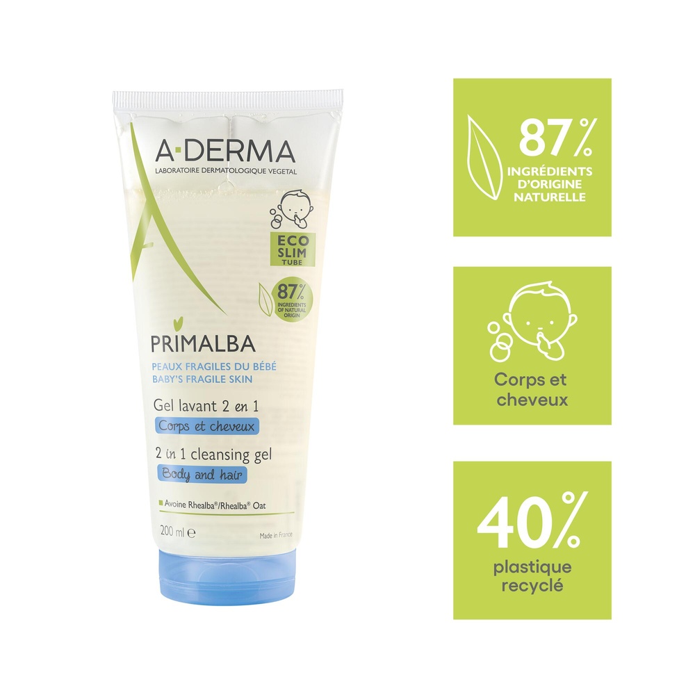 A-Derma A-Derma Primalba Gel lavant douceur bébé  2 en1 corps et cheveux 200ml Gel lavant