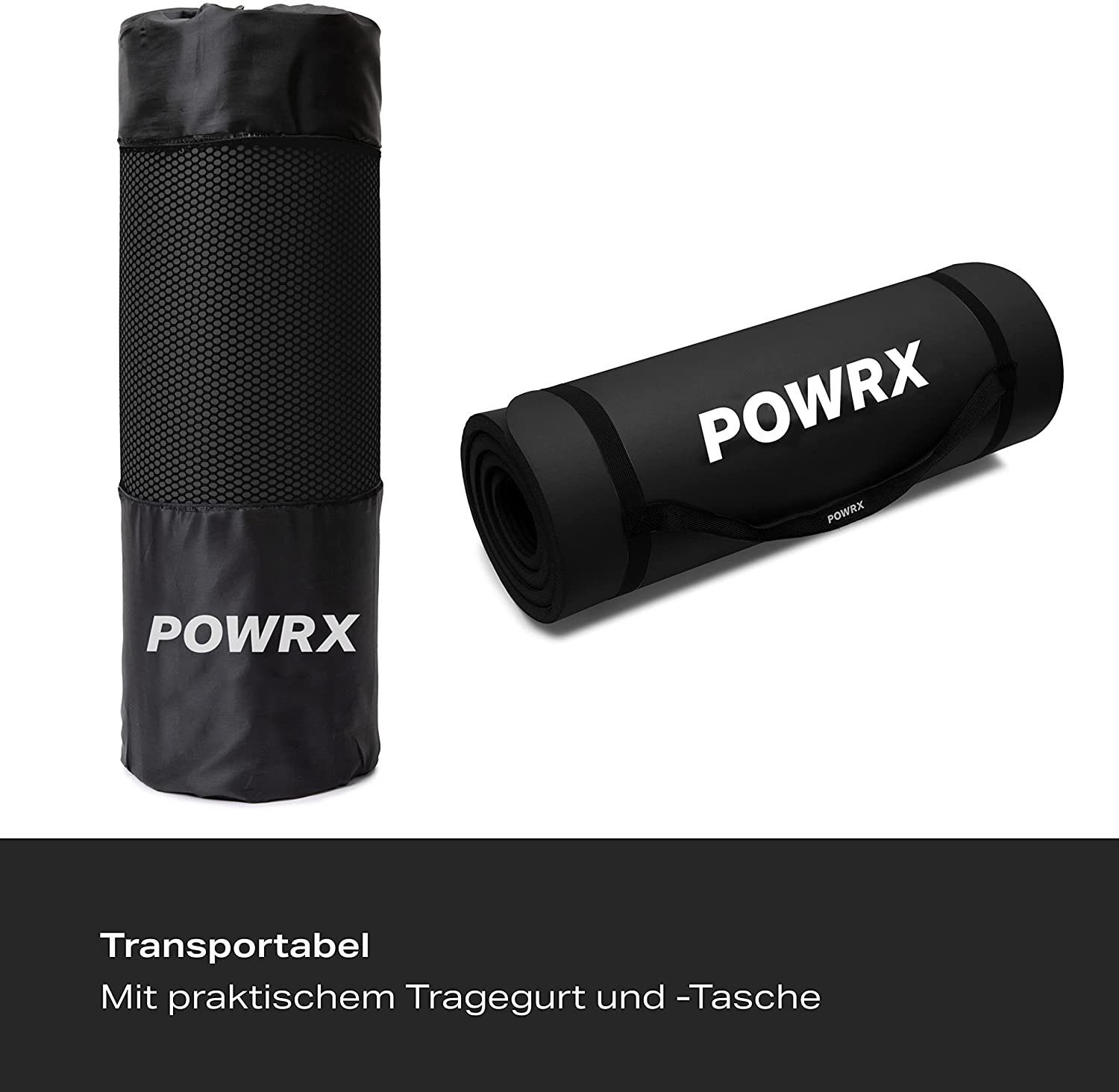 POWRX Yogamatte Gymnastikmatte Yogamatte (Schwarz 183x60x1cm), Matt Schwarz 183 X 60 X 1 Cm 183 X 60 X 1 Cm