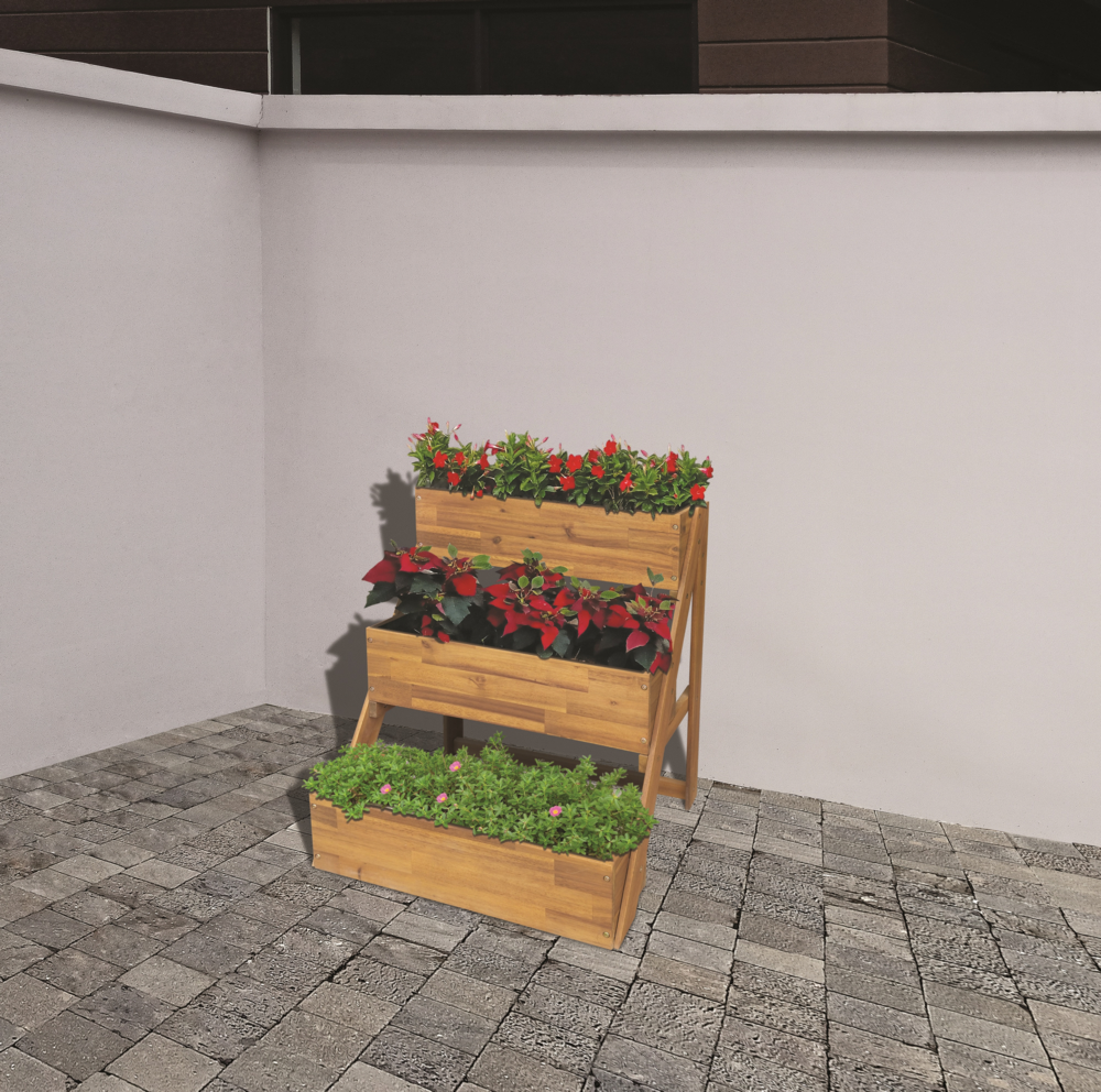 Hardin 1fachgut Pflanzenregal Treppenregal Blumentreppe Blumentopf mit 3 Pflanzgefäßen klappbar FSC braun
