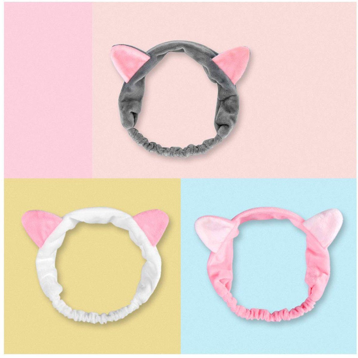 FeelGlad Haarband Make-up-Stirnband, Katzenohr-Haarband, 3er-Pack