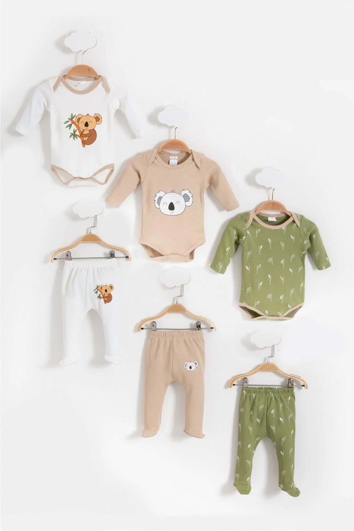 Bubito  Koala Visual Baby-Set aus schnurgebundener Baumwolle, 6-teilig, Ober- und Unterteil