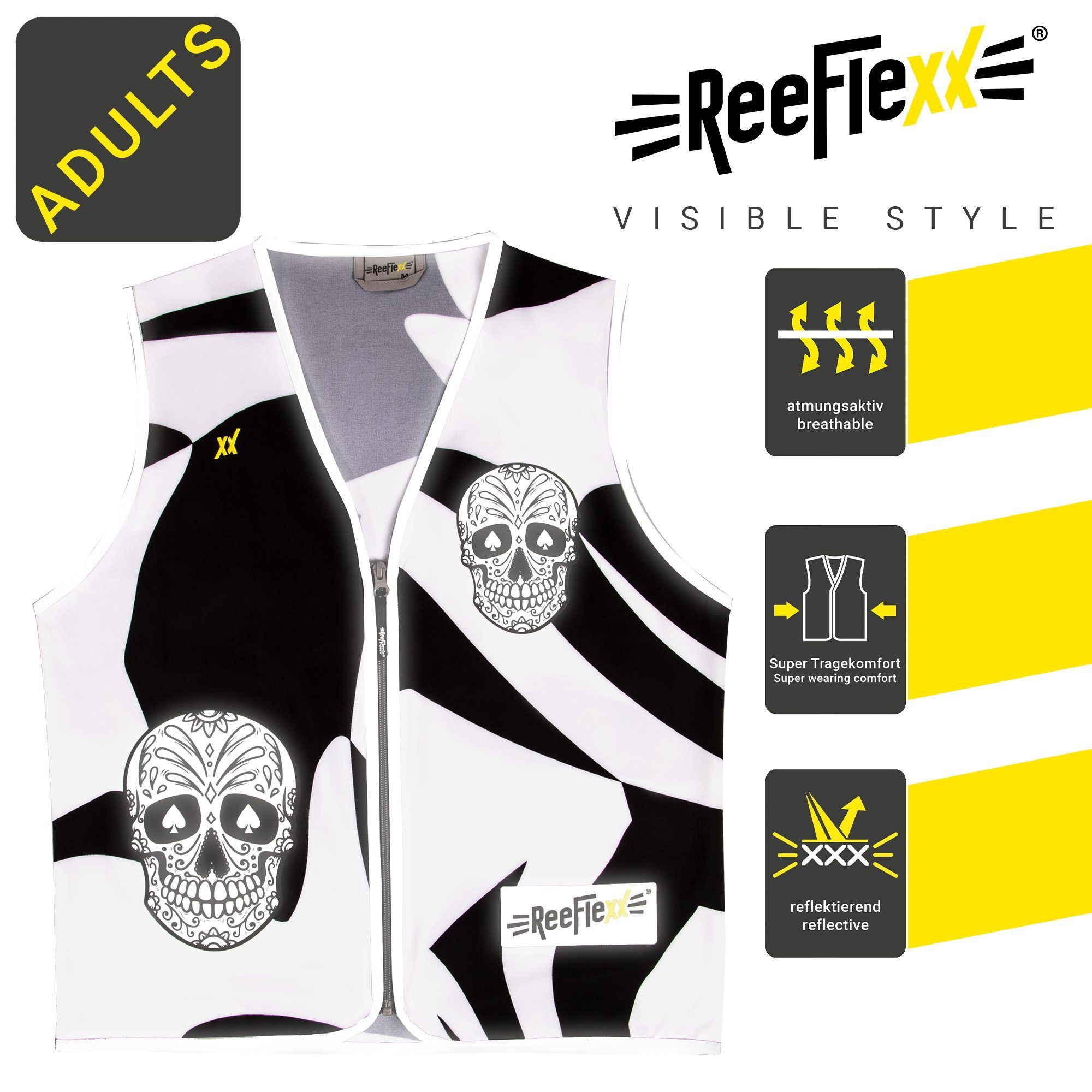 ReeFlexx Warnweste Black White Skull - Herrenwarnweste
