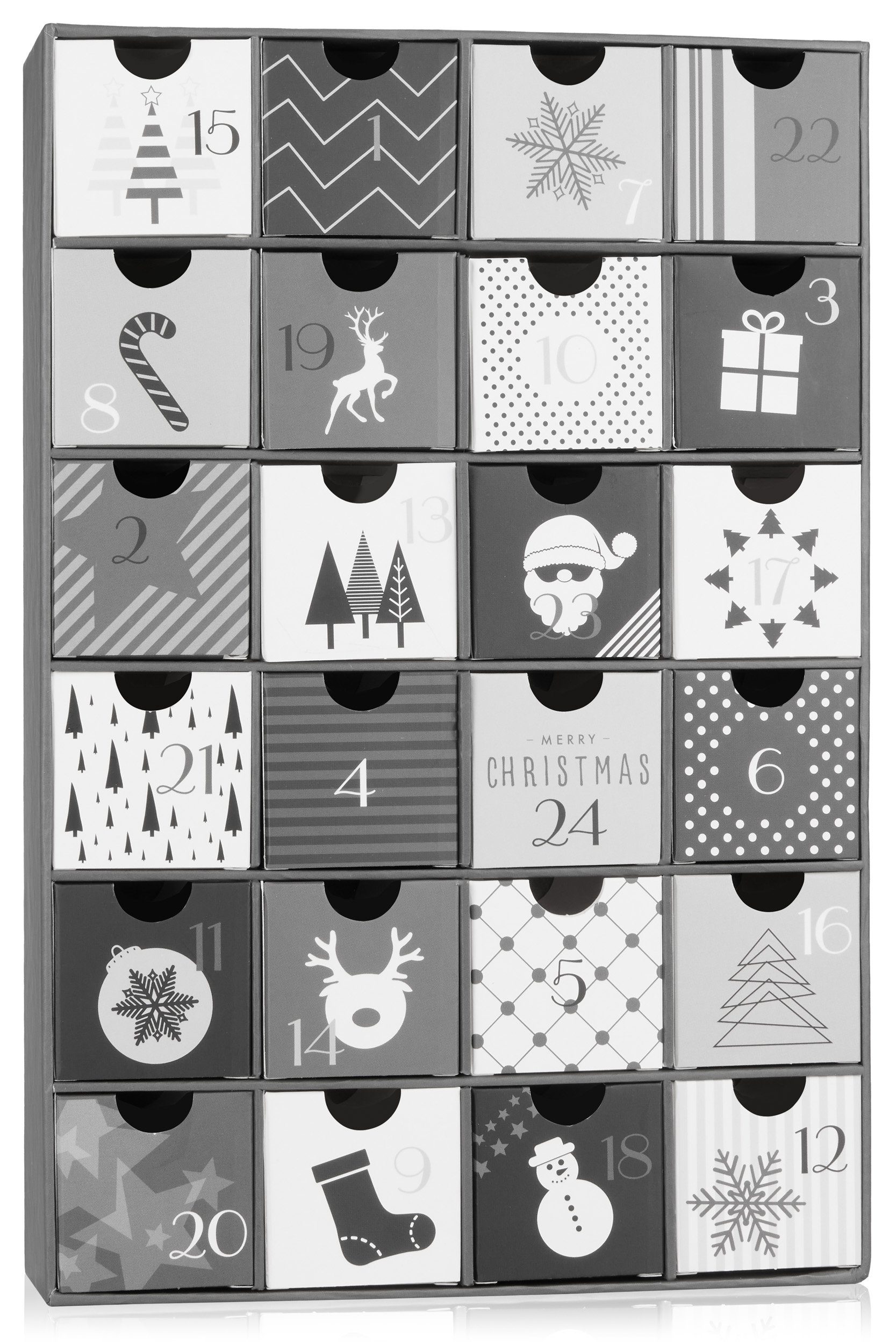 BRUBAKER befüllbarer Adventskalender DIY Weihnachtskalender mit 24 Türchen zum Befüllen Schwarz Weiß - 32cm (1-tlg), Kalender Weihnachten für Gutscheine Süßigkeiten