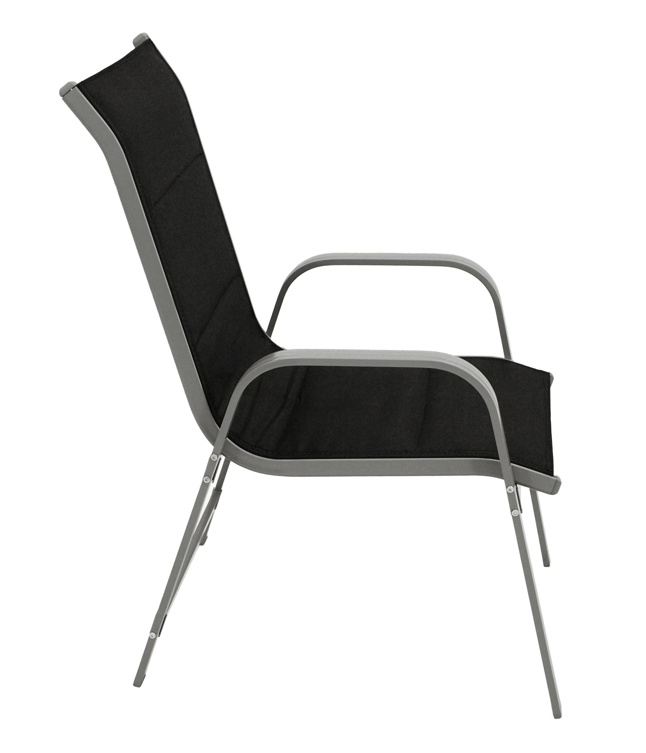 DEGAMO Gartensessel CESANO stapelbar, Alu silbergrau + Kunstgewebe gepolstert schwarz, 2 STÜCK