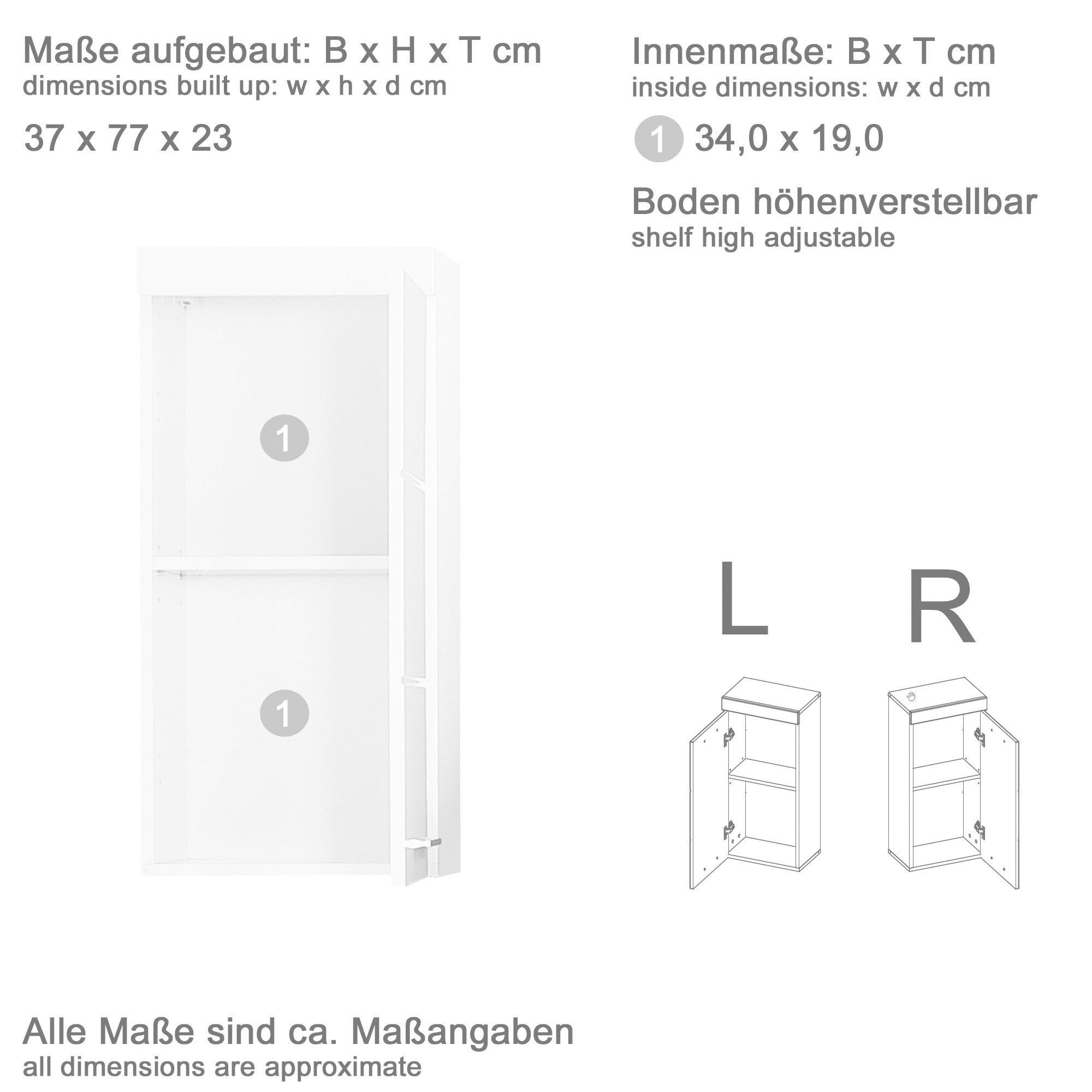 INOSIGN Hängeschrank Avena Breite 37 cm, Badezimmerschrank mit wechselbarem Türanschlag