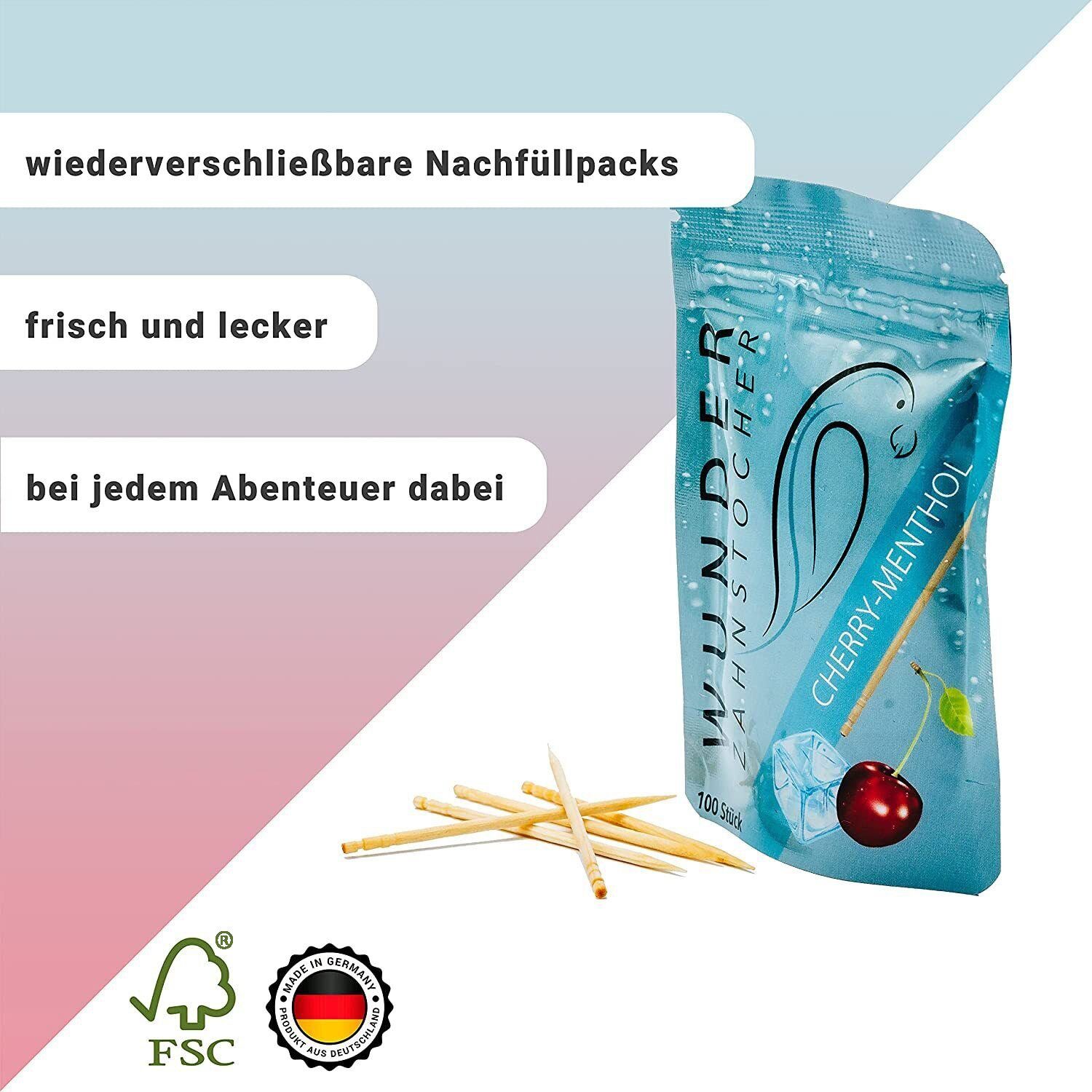 Wunder Zahnstocher Mundpflegecenter Wunder Zahnstocher mit Geschmack - Refill Pack - Kirsch/Menthol