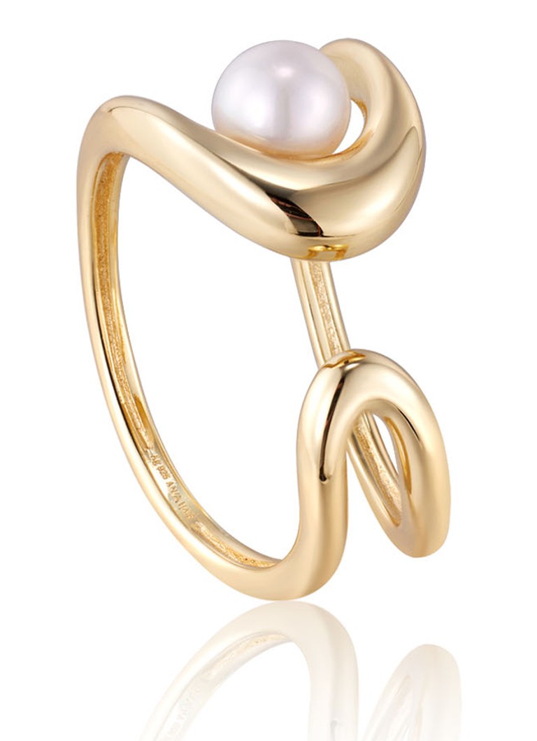 Ania Haie Pearl Sculpted állítható gyűrű aranyozott