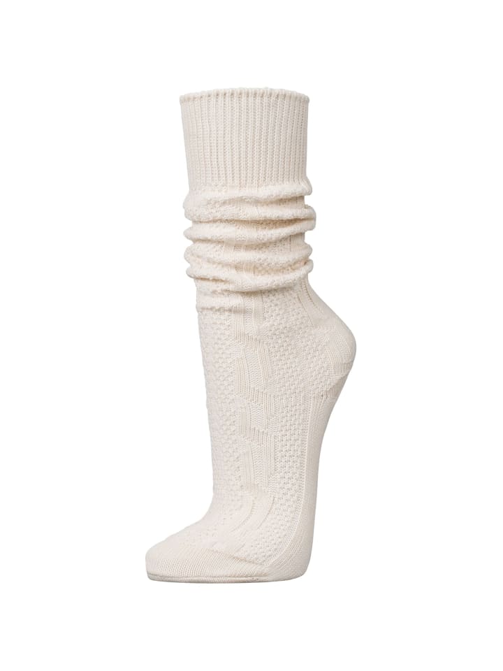 PAULGOS Trachtensocken Kniestrümpfe mit Zopfmuster in Weiss günstig kaufen