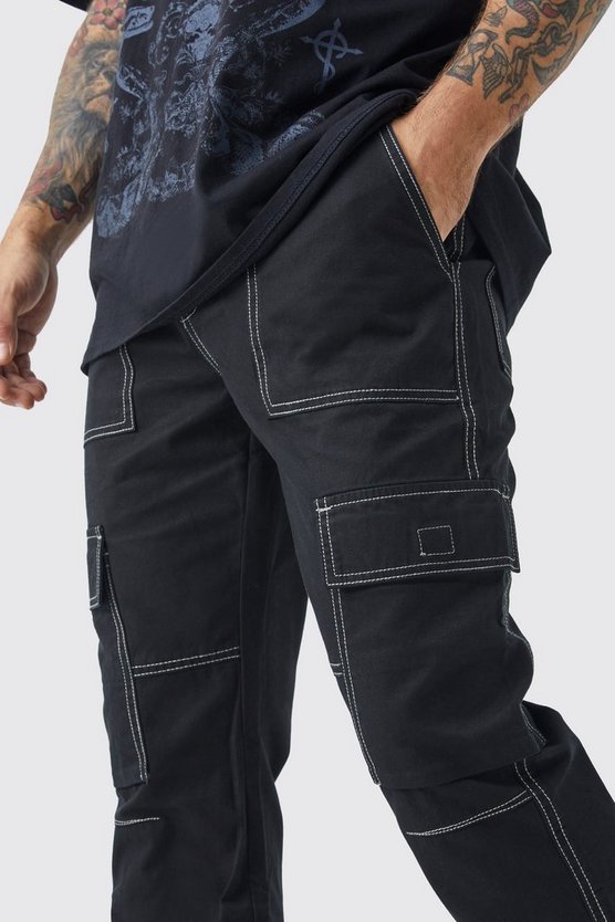 Slim-Fit Cargo-Schlaghose mit Kontrast-Naht