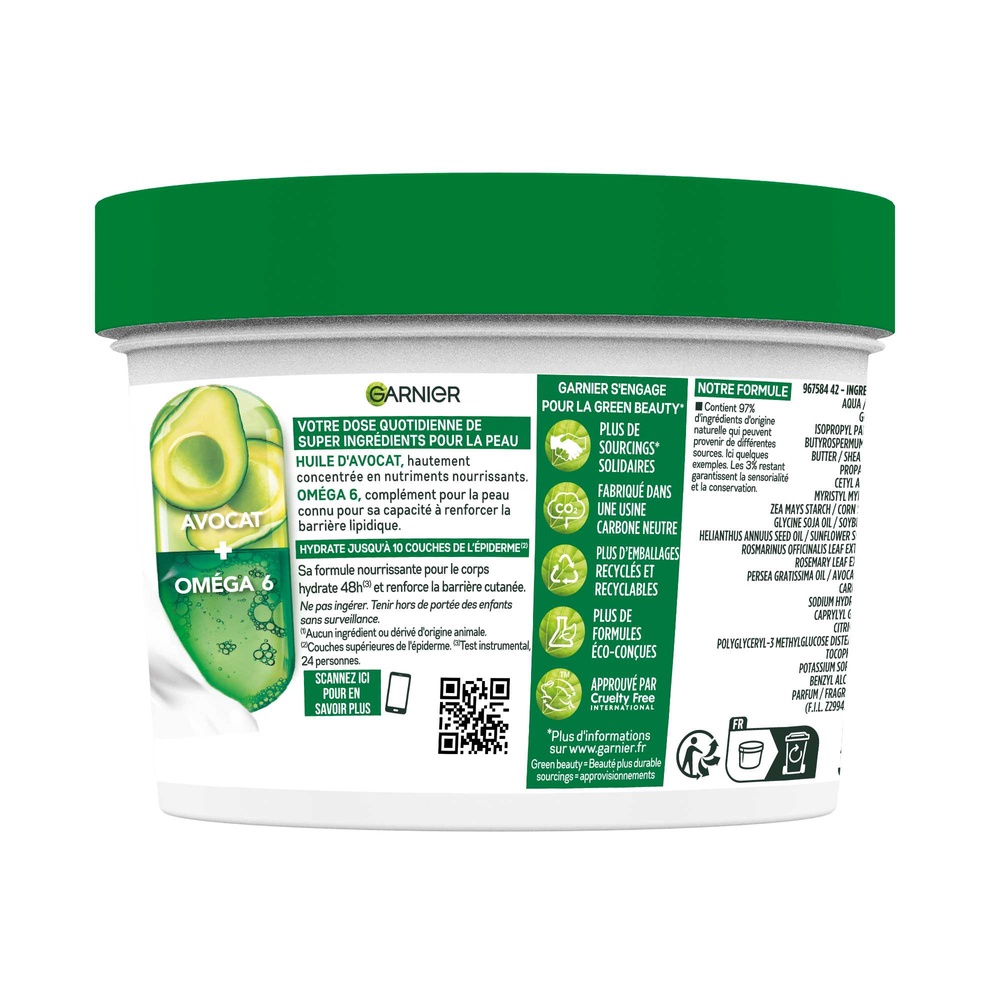 garnier Garnier Body Superfood Crème nourrissante Avocat Oméga 6 380ml Crème corps nourrissante Avocat Oméga 6