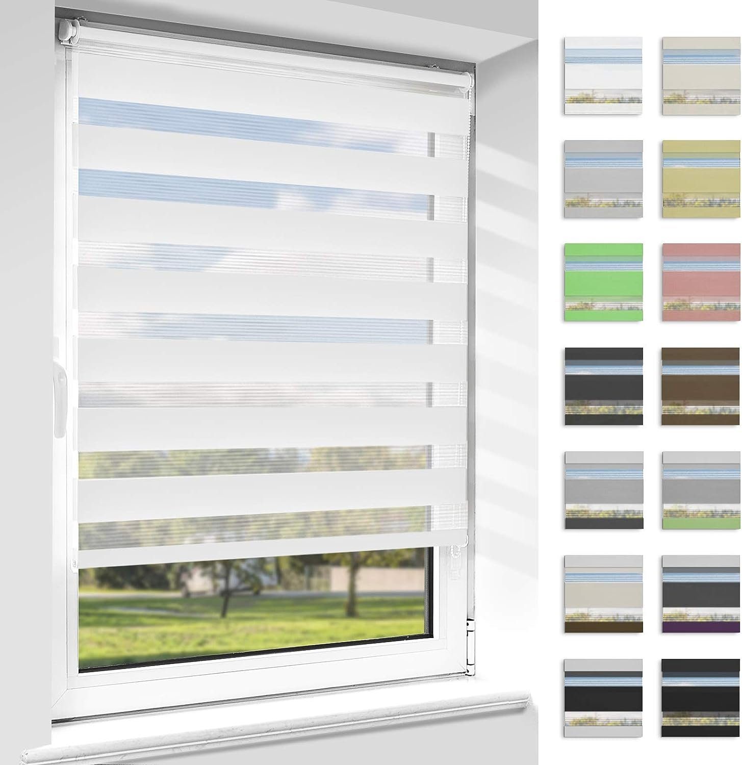Doppelrollo Klemmfix ohne Bohren, Vkele, 230cm,freihängend Klemmträger, Klemmfix, rollos Blickdicht für Fenster und Tür