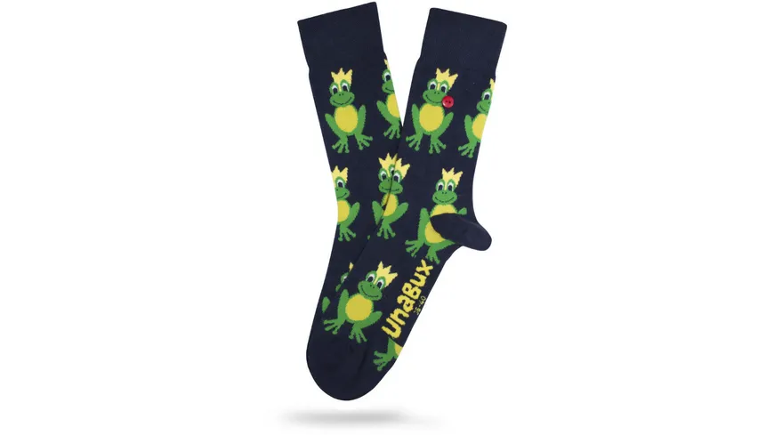 Unabux Unisex Socken Froschkönig navy, gelb, grün
