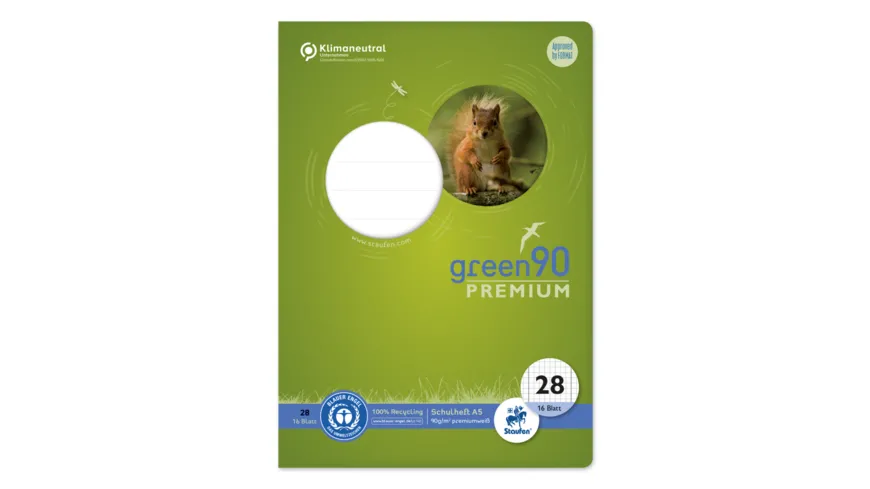 Ursus Green Premium Heft A5 16 Blatt Lineatur 28 - 5mm kar mit Randlinien
