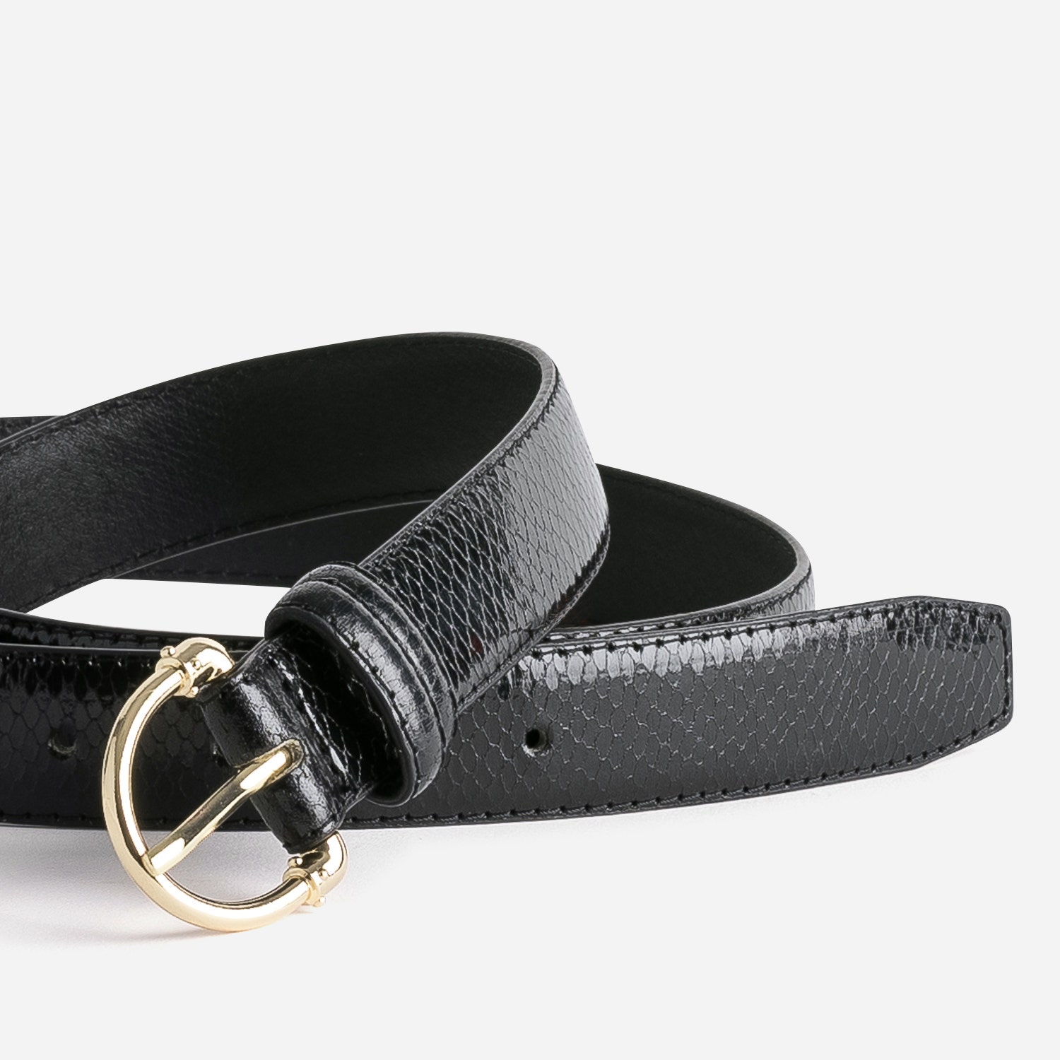Ceinture noire vernie effet python