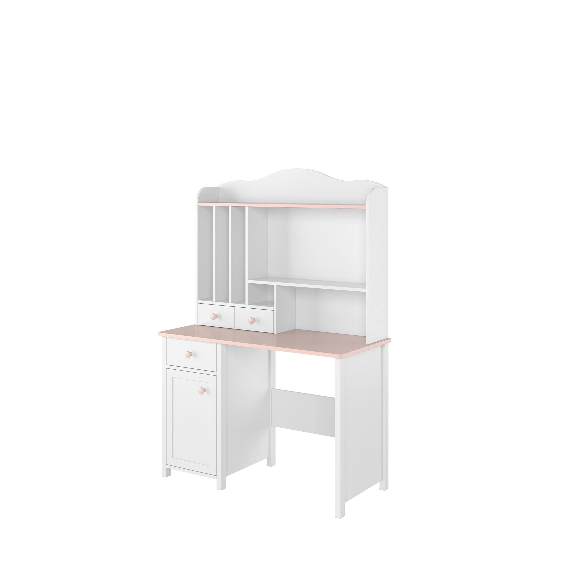 Compleo Kinderschreibtisch LARA mit Aufsatz, Schreibtisch für Mädchen, Weiß + Rosa