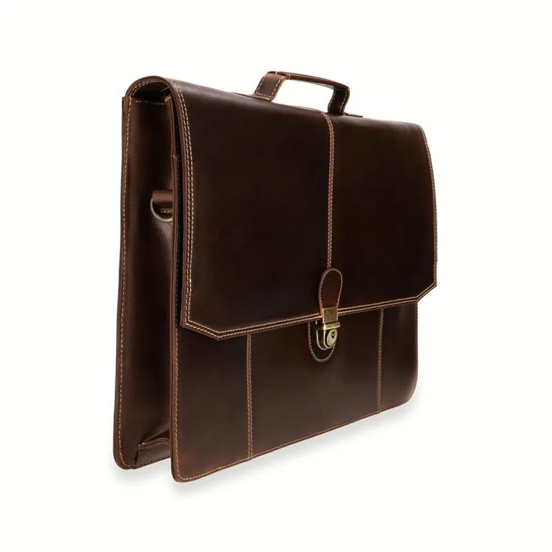 Buckle & Seam Leder Aktentasche Sierra - Braun \/ Stripes