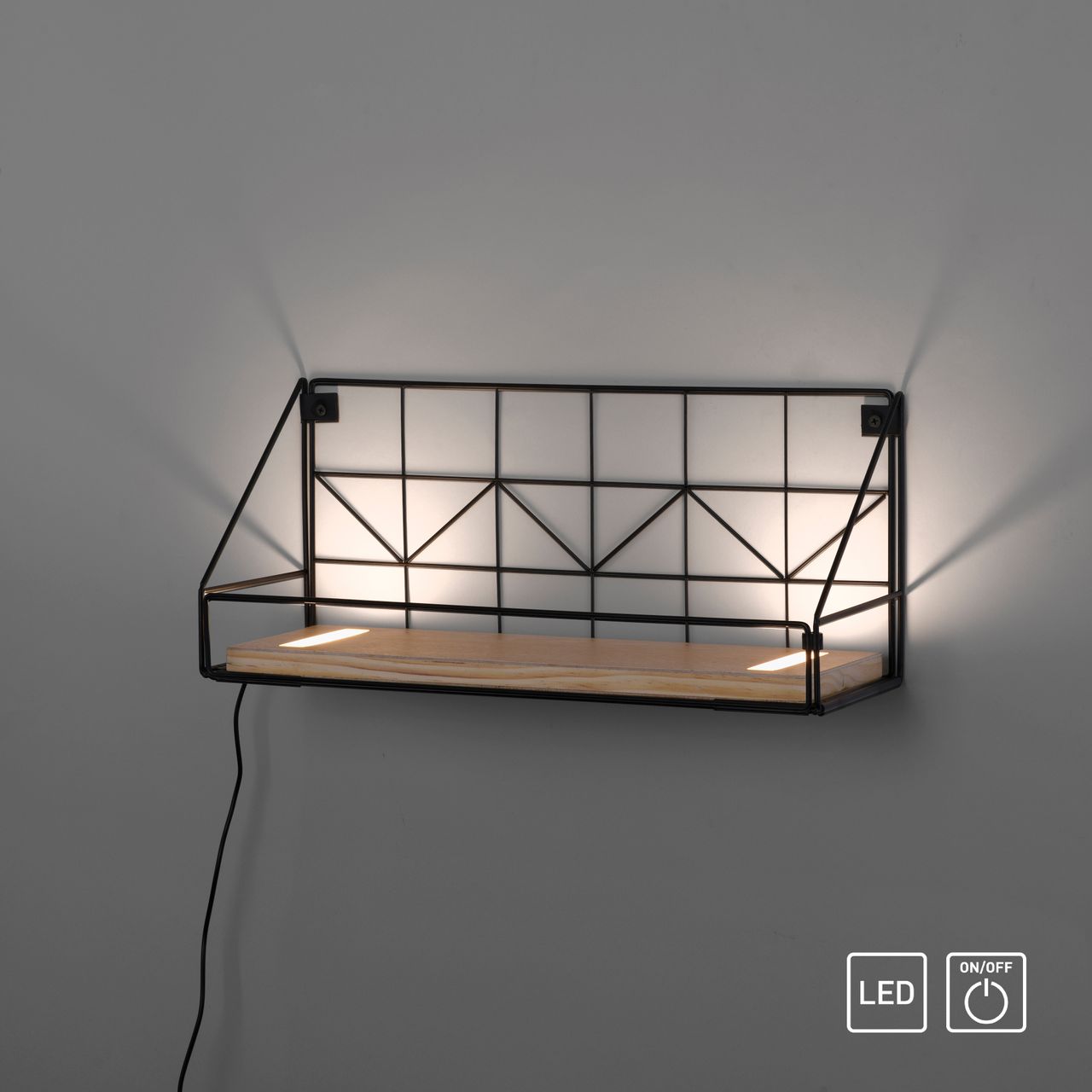 JUST LIGHT LeuchtenDirekt LED Wandleuchte BOARD, mit Ablageboden aus Echtholz, 3000 K, Schnurschalter