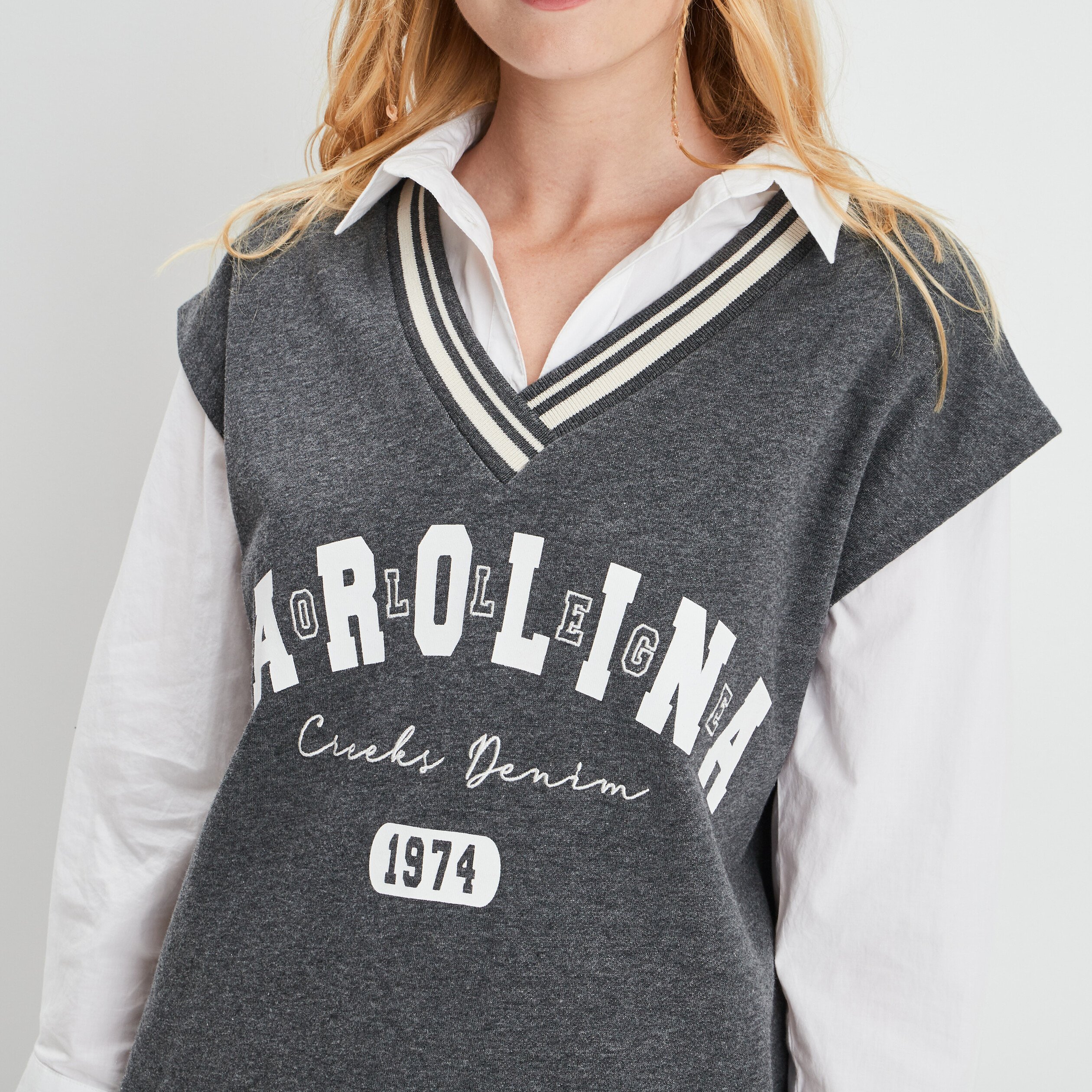Sweat long sans manches Creeks gris foncé femme | La Halle