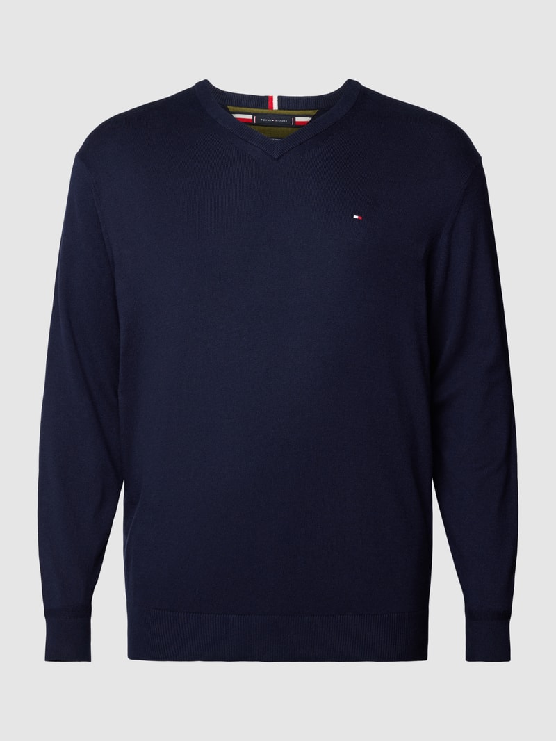 PLUS SIZE Strickpullover mit Logo-Stitching Modell 'PIMA' in marineblau