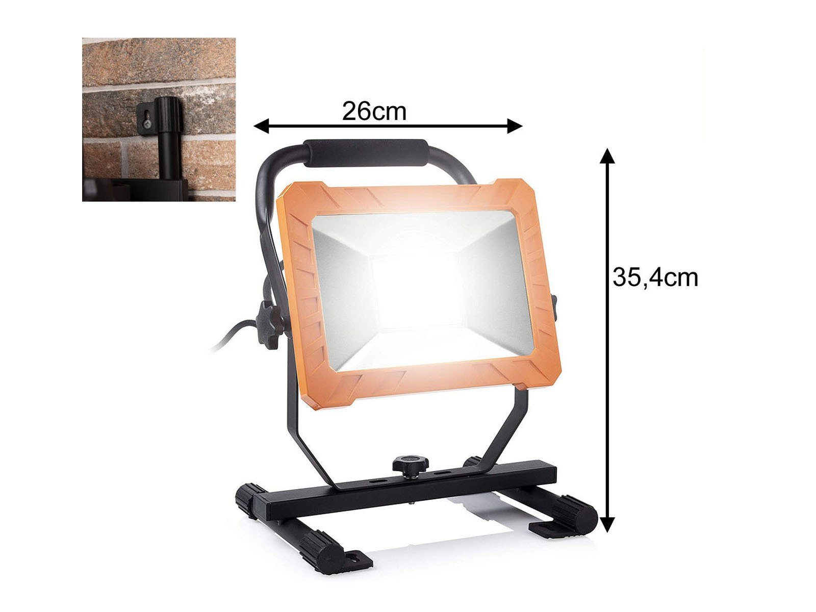 smartwares Baustrahler, LED fest integriert, Tageslichtweiß, LED Werkstattlampe, Arbeitslampe Handlampe Bauleuchte IP 65, 50 Watt