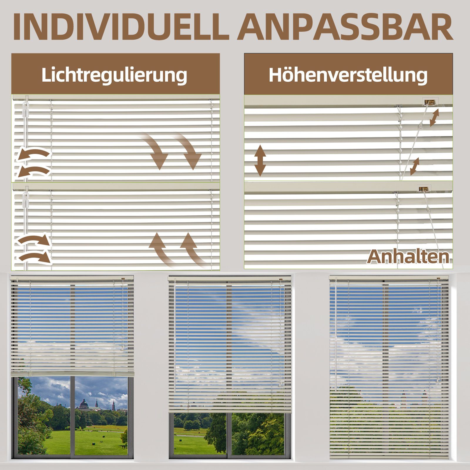 Jalousie Aluminium-Jalousie ohne Bohren, Klemmfix-Jalousie für fenster, Sekey, freihängend, 25mm Alu-Lamellen, mit Bohren, inklusive Montagematerial