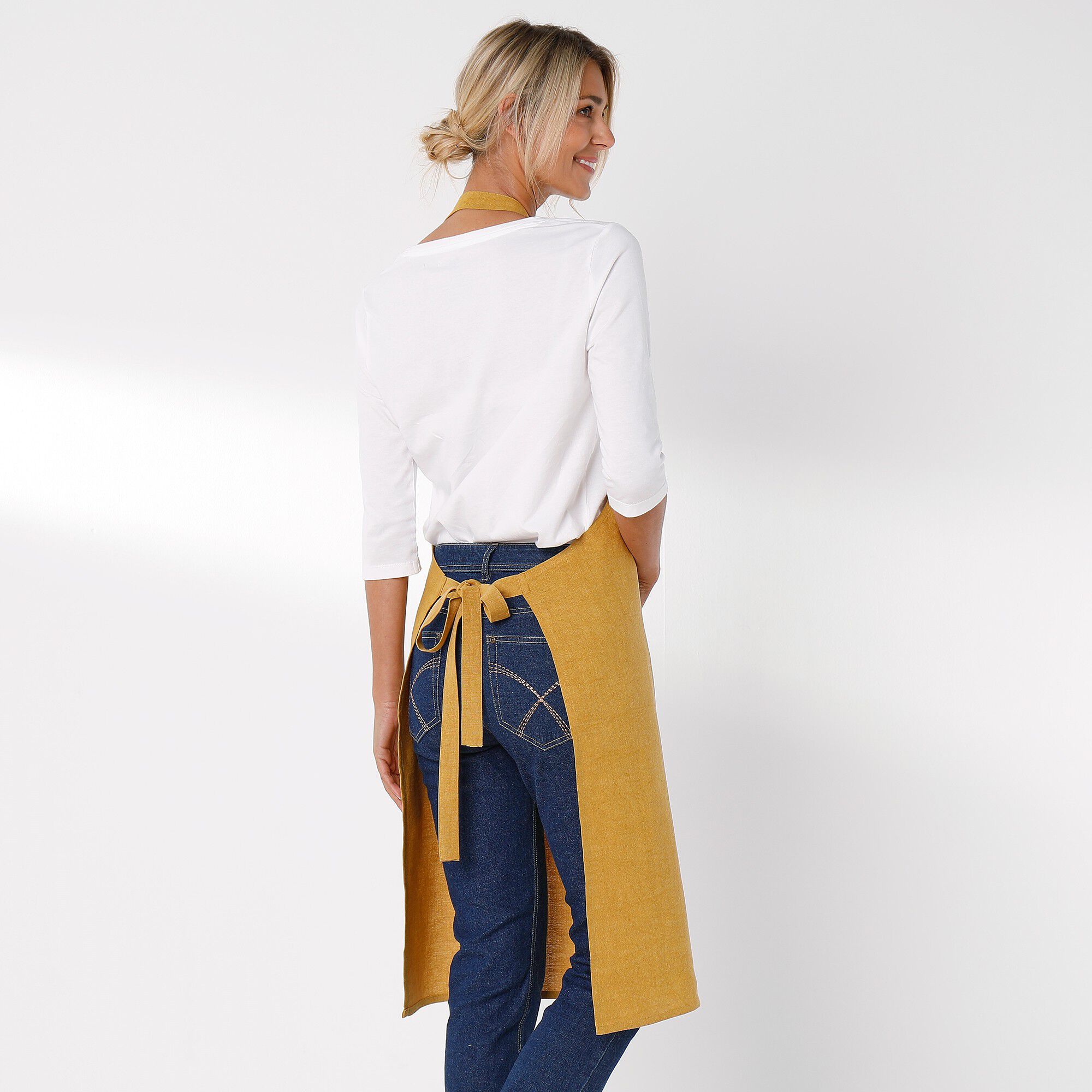 Tablier bavette coton et lin uni personnalisable