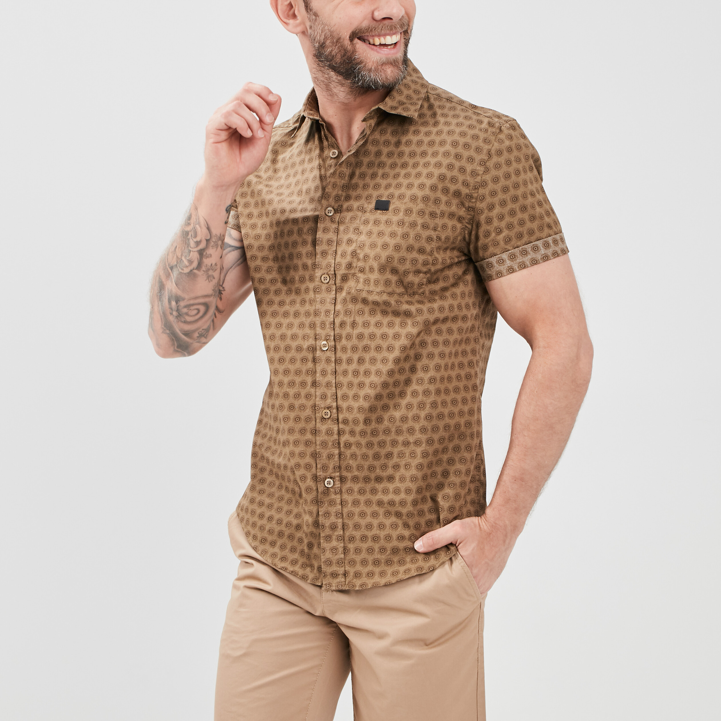 Chemise manches courtes vert kaki homme | La Halle