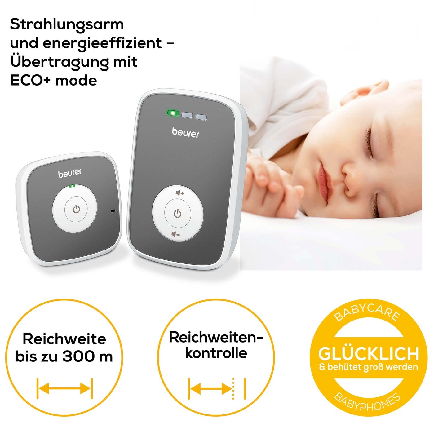 Beurer Babyphone BY 33-Babyphone mit optischer Geräuschpegelüberwachung & LED-Anzeige