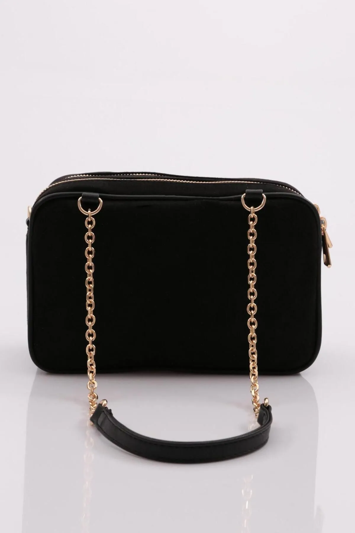 DGN  037 Damen-Tasche aus schwarzem Wildleder mit Doppelöse und Kette