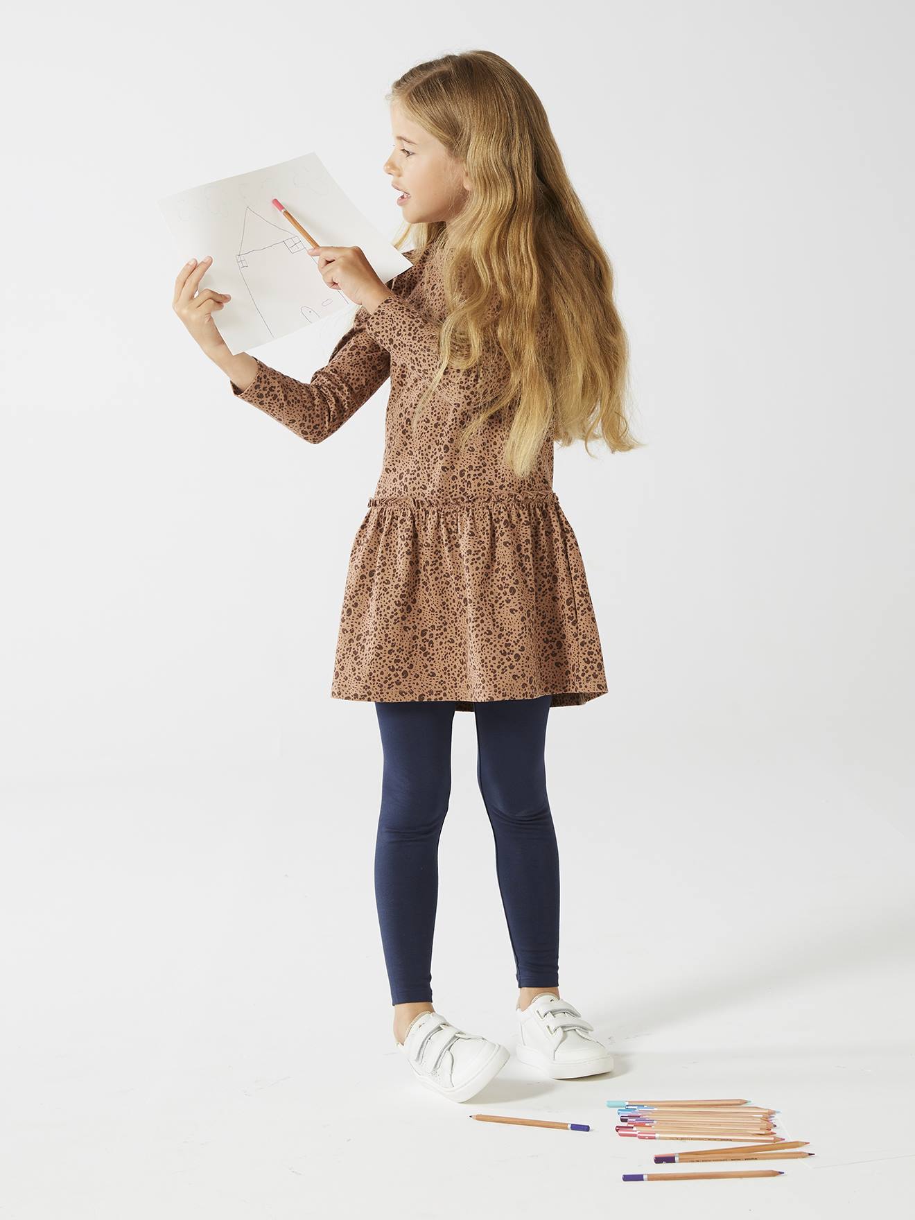 Vertbaudet Mädchen Leggings, Bund in Metallic-Optik BASIC - dunkelrosa