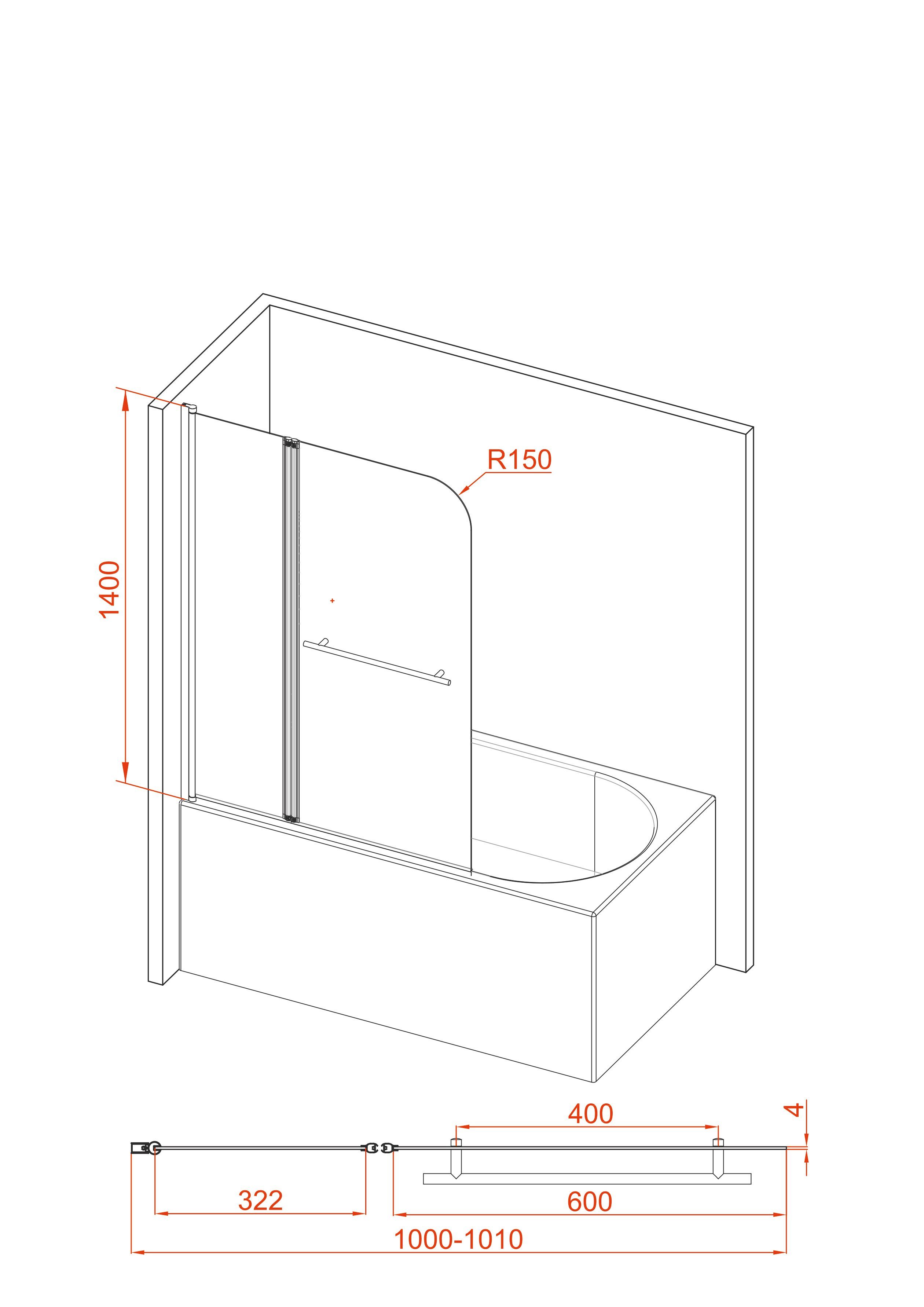 Marwell Badewannenfaltwand FACTORY, Einscheibensicherheitsglas, (2 tlg), Breite: 100 cm
