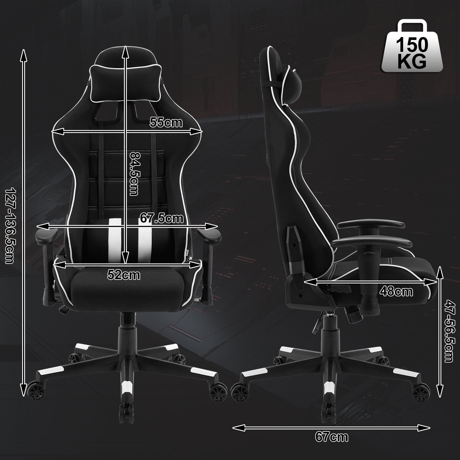 Woltu Gaming-Stuhl (1 St), Bürostuhl ergonomisch drehbar höhenverstellbar