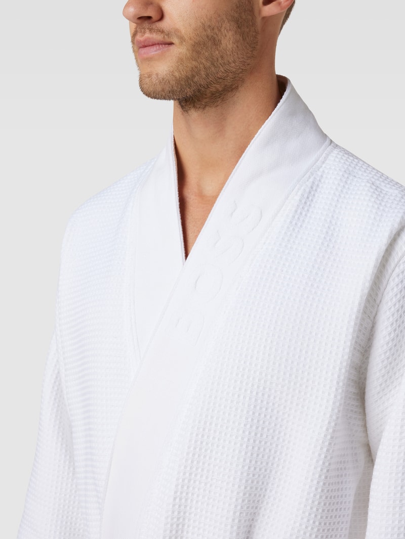 Bademantel mit Label-Stitching Modell 'WAFFLE KIMONO' in weiß