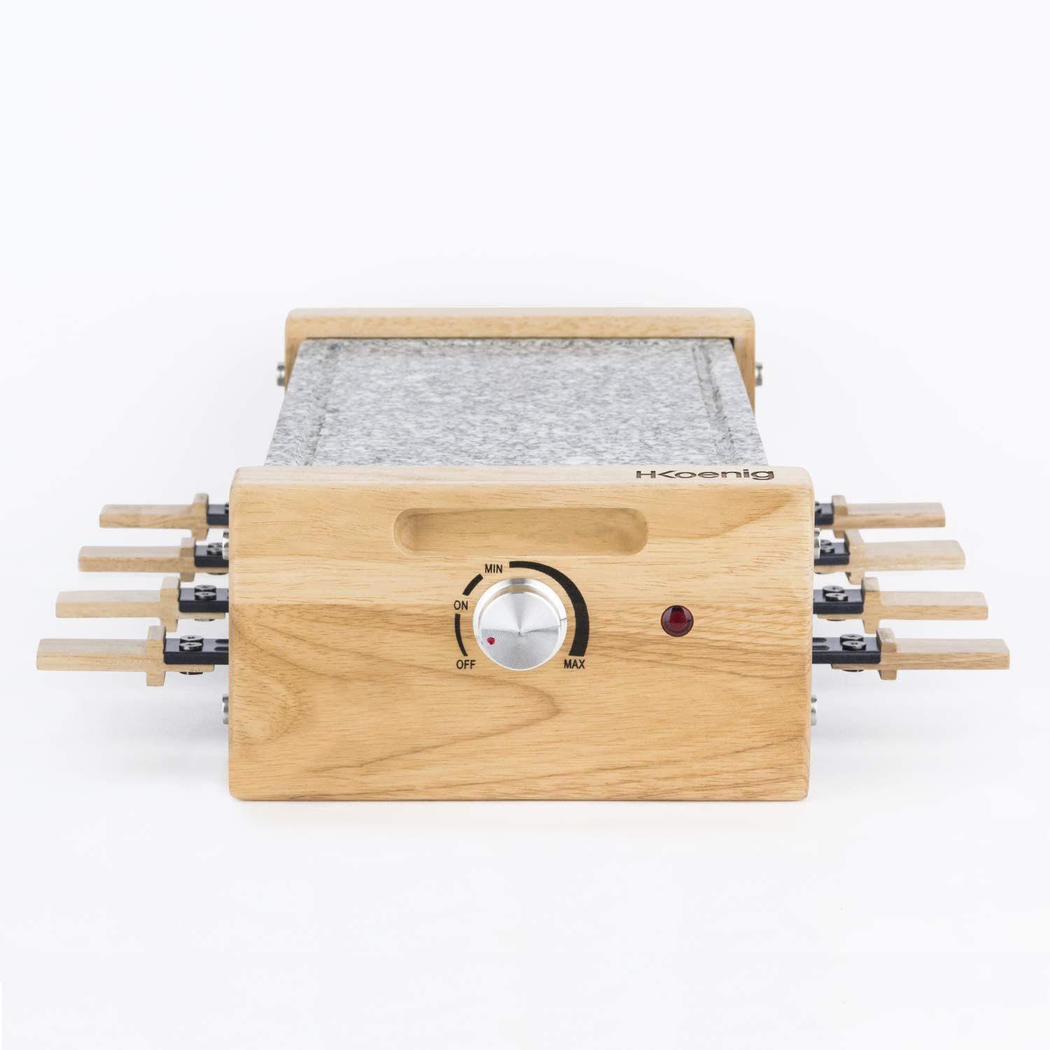 H.Koenig Raclette WOD8 Raclette-Grill für 8 Personen in Holz-Optik, 1200 W