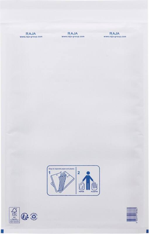 RAJA Luftpolster-Luftpolster-Versandtaschen Weiß Ohne Fenster 350 (B) x 470 (H) mm Selbstklebend 75 g/m² Recycelt 95% 75 Stück