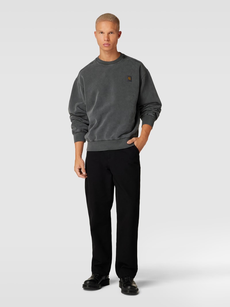 Sweatshirt mit Label-Patch Modell 'VISTA' in anthrazit meliert