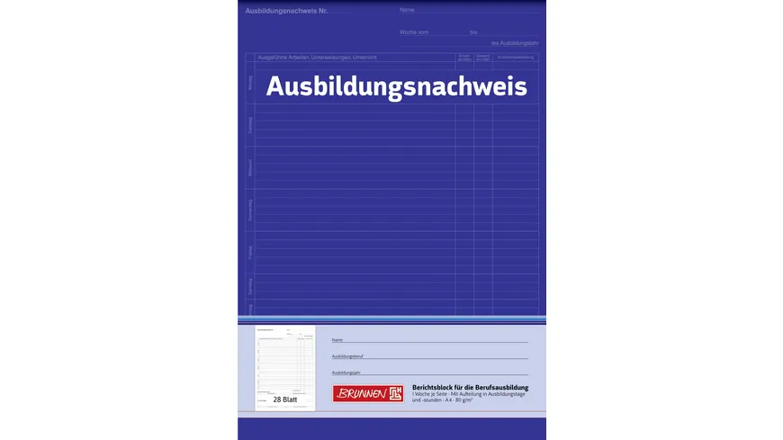 BRUNNEN Berichtsblock A4 für Tagesberichte blau