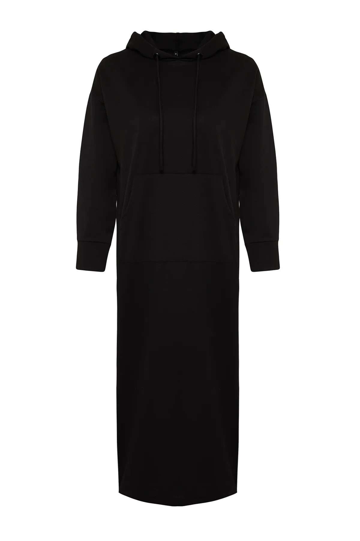 Trendyol Modest  Schwarzes Strick-Sweatkleid mit Kängurutasche und Kapuze TCTSS24EB00092